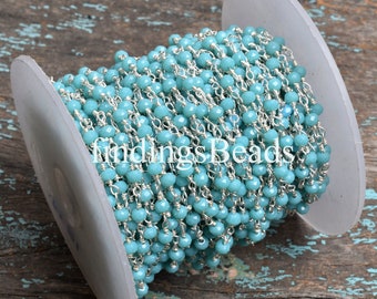 Turquoise Color bead 14K Gold Turquoise Blue Rondelle Faceted Beaded Chain 2mm CH020-E1118