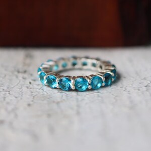 Blue Topaz Eternity Ring, December Birthstone Ring, Wedding Ring, 925 Sterling Silver Ring, Minimalist Gemstone, Handmade Ring, Gift For Her