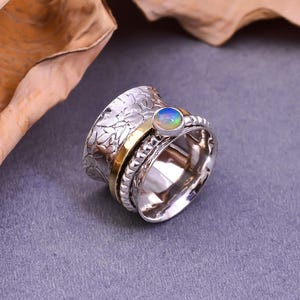 Ethiopian Opal Ring, 925 Sterling Silver Ring, Spinning Ring, Meditation Spinner, Stackable Fidget Ring, Band Ring, Brass Ring, Thumble Ring