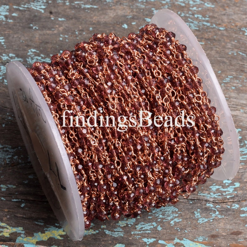 Rosary Roll Bulk WholesaleBy The Foot Rose Gold Plated Wire Wrapped Beaded Chain Rhodolite Garnet Hydro Rosary Beads Chain