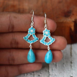 Sleeping Beauty Turquoise Dangle Earrings: 925 Sterling Silver