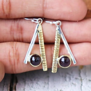 Garnet Dangle Earrings, 925 Sterling Silver Earrings, Delicate Garnet Gemstone Earrings, Dangle Drop Earrings, January Birthstone, Gift Item