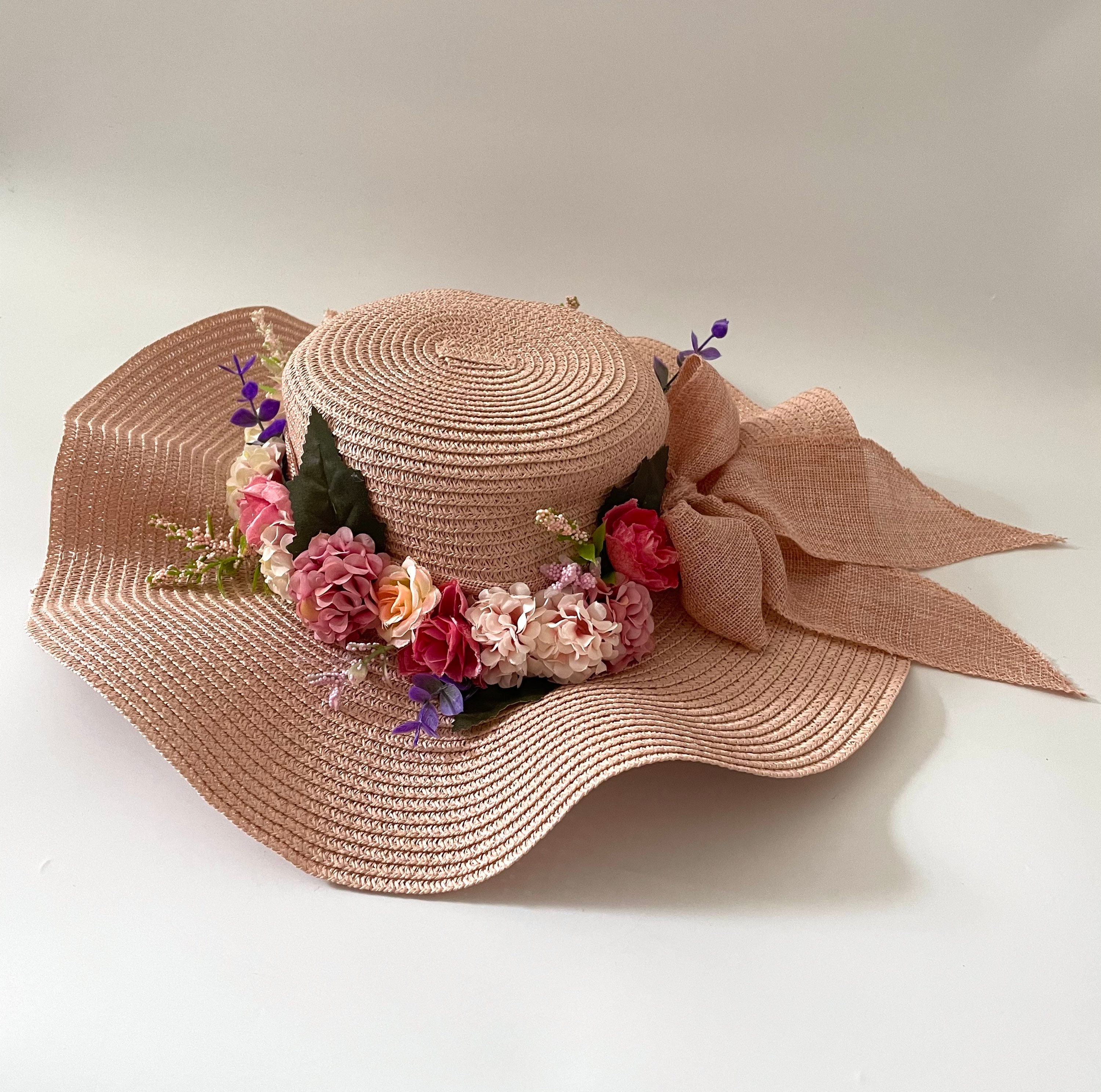 Pink Summer Hat with Faux Flowers/ Sun Hat with Artificial | Etsy