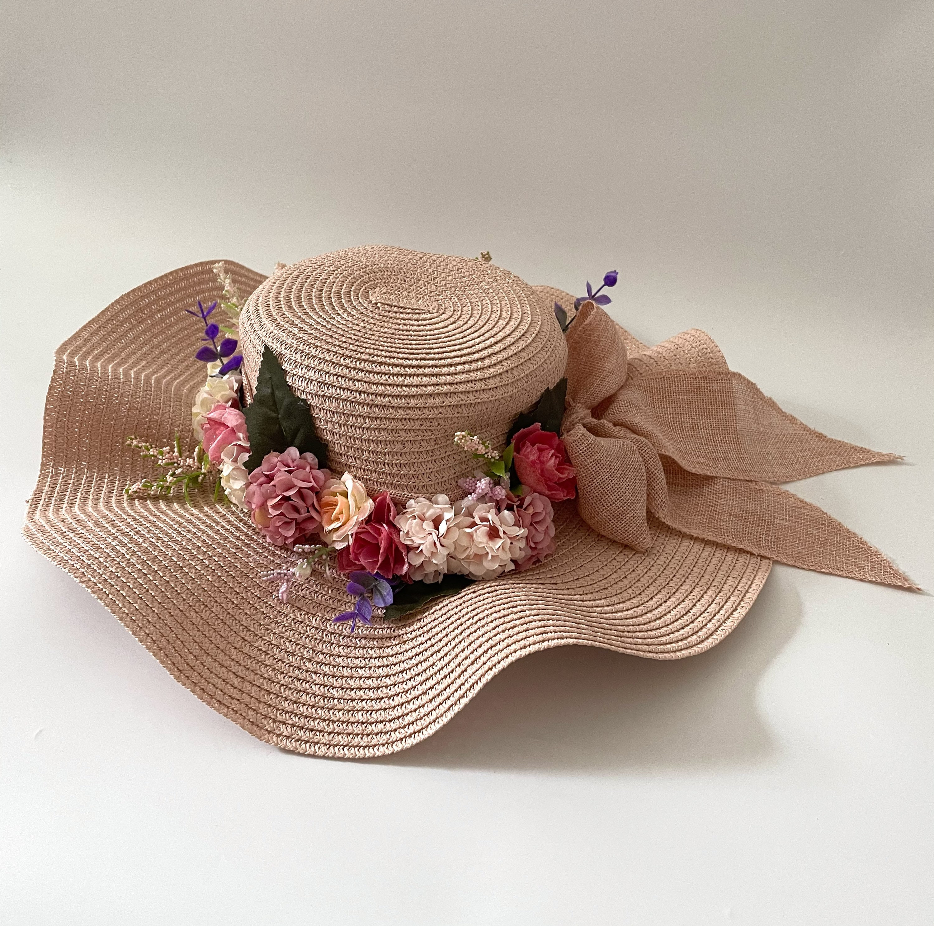 Pink Summer Hat with Faux Flowers/ Sun Hat with Artificial Etsy