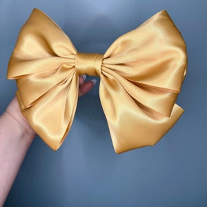 Gold Large satin  bow clip, oversized bow, hair bow, barrette clip
