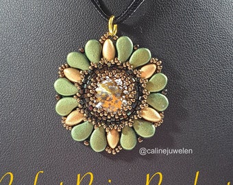 ENG Beaded Pendant Tutorial, Pattern, Beadweaving Tutorial, Perfect Paige Pendant, Rivoli, irisduo, Paisley duo, CalineBeadPatterns