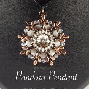Beaded Pendant Tutorial, Pattern - Pandora Pendant - ENGLISH ONLY PDF Download - Rivoli, Ginko beads, dropduo beads - CalineBeadPatterns