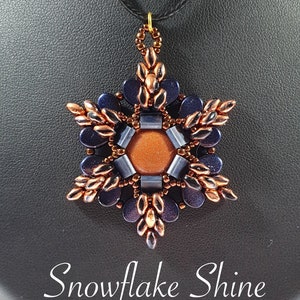 ENG Beaded Pendant Tutorial, Pattern - Snowflake Shine pendant - PDF Instant Download - Paisley duo, superduo, tila - CalineBeadPatterns