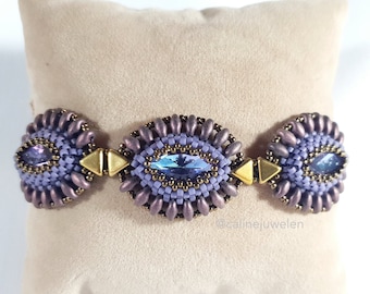 ENG PDF Beaded Bracelet Tutorial, Pattern - Prancing Peacock bracelet - Beadweaving tutorial, Navette, Kheops, superduo - CalineBeadPatterns