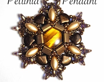 ENG Beaded Pendant Tutorial, Pattern - Petunia Pendant - PDF Instant Download - Ginko bead, Superduo, irisduo - CalineBeadPatterns