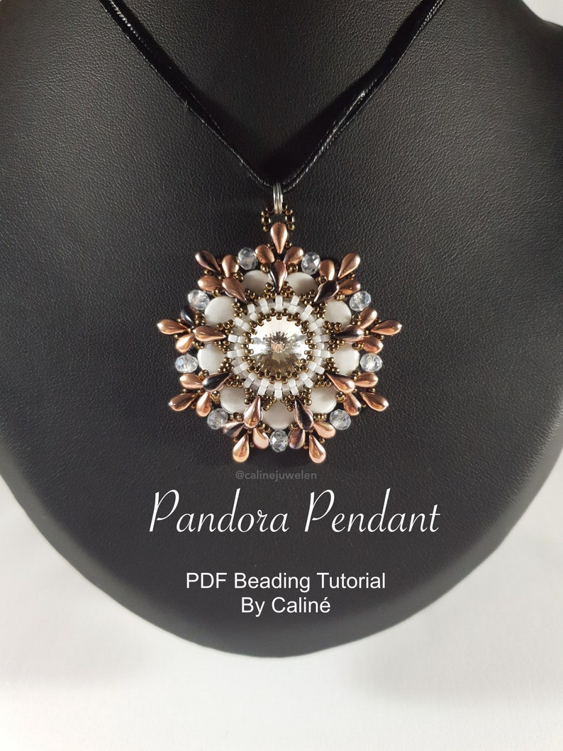 Beaded Pendant Tutorial, Pattern Pandora Pendant ENGLISH ONLY PDF Download Rivoli, Ginko beads, dropduo beads CalineBeadPatterns image 1