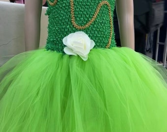 Tinker-bell Dress/Tinker-bell costume Dress /Tinker bell tie back Tutu dress / handcrafted/ Tinker bell Halloween costume/