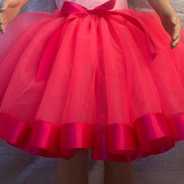 Neon Pink tutu with Satin Ribbon finish at bottom, Hot pink Birthday tutu/Handcrafted