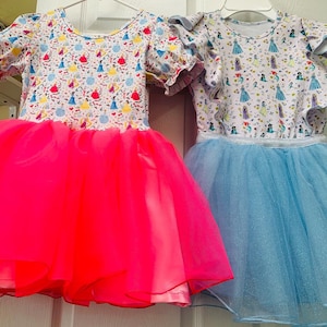 Disney Princesses print top tutu/Disney Princess Birthday dress / Pink Princess dress  Blue Princess Birthday tutu dress/ Hand crafted