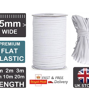 QUALITY 5mm WHITE ELASTIC Cord Braided Flat String Stretch Dressmaking Making Earloops Sewing Elastic For Face Masks 1m 2m 3m 5m 10m 20m 250