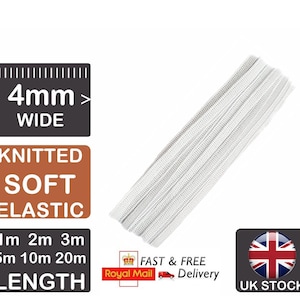 ULTRA Soft 4mm White ELASTIC Cord Thin Elastic For Straps Knitted Flat Sewing Elastic For Face Masks Elastic In The UK White Elastic String