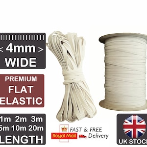 CALIDAD 4mm IVORY Blanco ELÁSTICO Cordón Trenzado Plano Natural Estiramiento Confección Elástico De Costura Para Mascarillas Faciales 1m 2m 3m 5m 10m 20m 250
