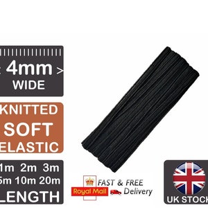 ULTRA Soft 4mm Black ELASTIC Cord Thin Elastic For Straps Knitted Flat Sewing Elastic For Face Masks Elastic In The UK White Elastic String