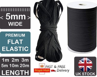 5mm Black Flat Braided Elastic Cord: Strong Stretch String