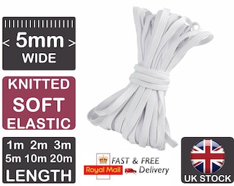 Soft White Knitted Elastic Cord: 5mm Flat Sewing Straps