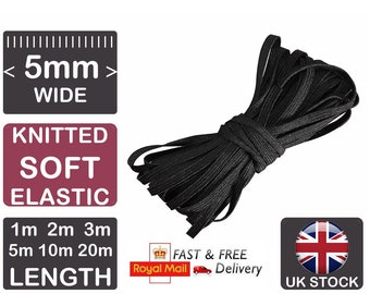 Black Knitted Elastic Cord: Soft 5mm Flat Sewing Straps