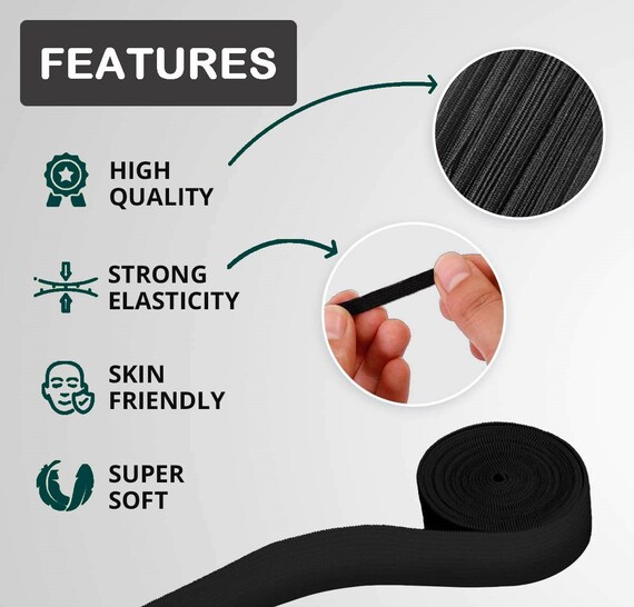 Elastico Spesso 5 Cm Nero Per Cucito E Fai Da Te – Rotolo Da 5 Metri Di Fascia In Spandex Resistente E Traspirante