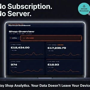 Etsy Sales Dashboard | Import Your CSV to See Revenue, Orders & Top Listings | Offline Digital Download | Sales Data Stays Private