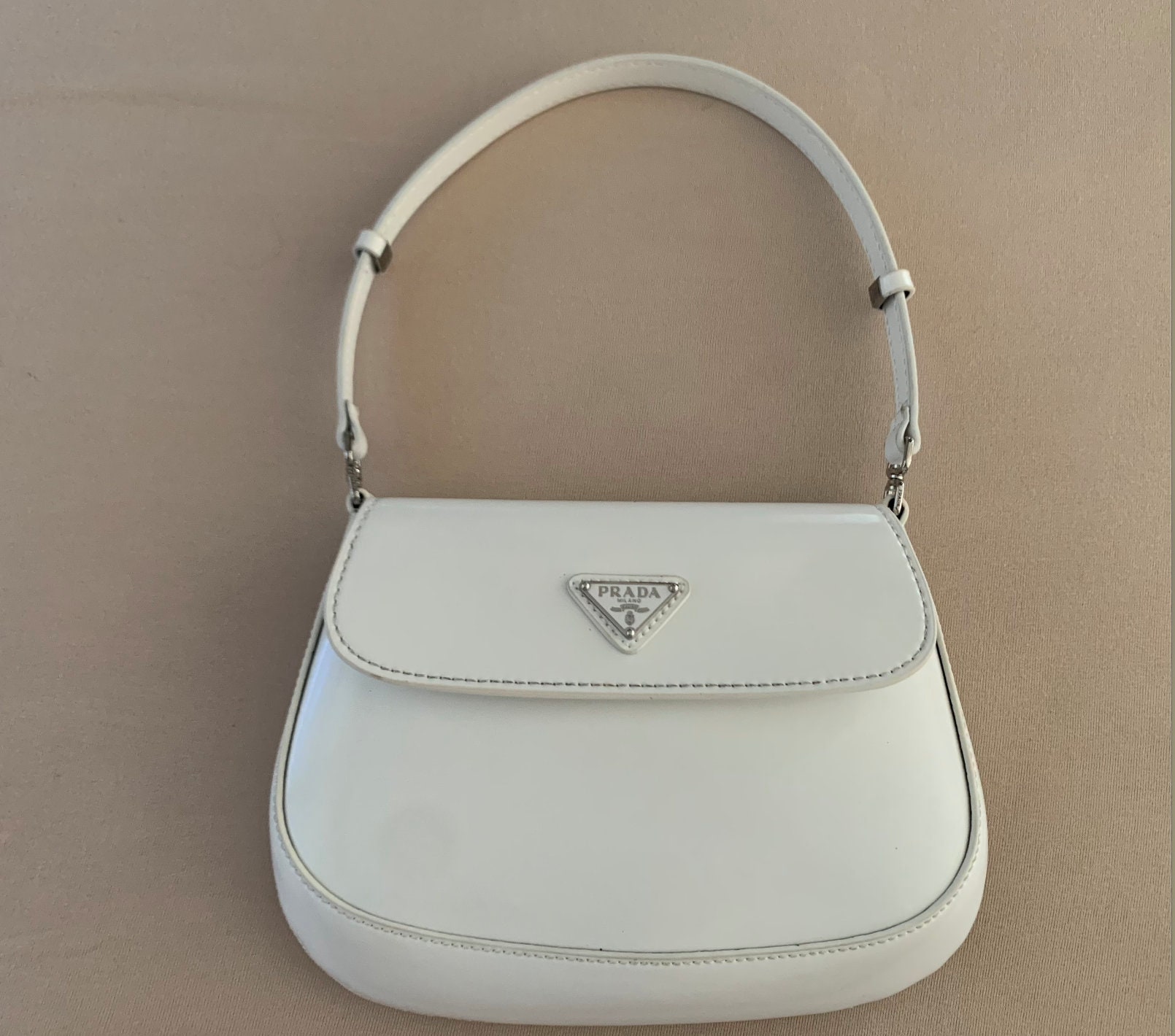 Prada Cleo Brushed Leather Shoulder Bag With Flap White 