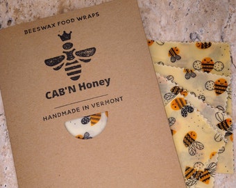 100% Natural Reusable Beeswax Food Wraps. (Set of 4 wraps)