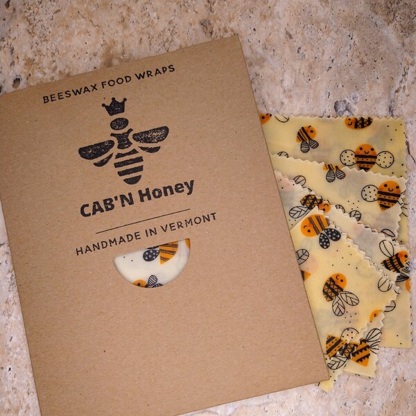 100% Natural Reusable Beeswax Food Wraps. (Set of 4 wraps)