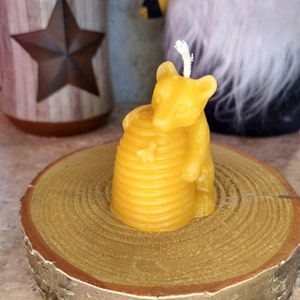 100% Pure Beeswax, Bear Climbing Skep Candle, Hand Poured in Vermont
