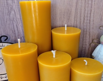 Beeswax Pillar Candles, Handcrafted with 100% Pure Natural Beeswax, 5 Sizes, Hand Poured in Vermont