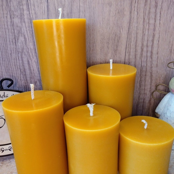 Beeswax Pillar Candles, Handcrafted with 100% Pure Natural Beeswax, 5 Sizes, Hand Poured in Vermont