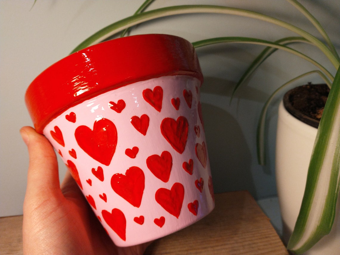 Valentine's Day HandPainted Heart Plant Pot Etsy