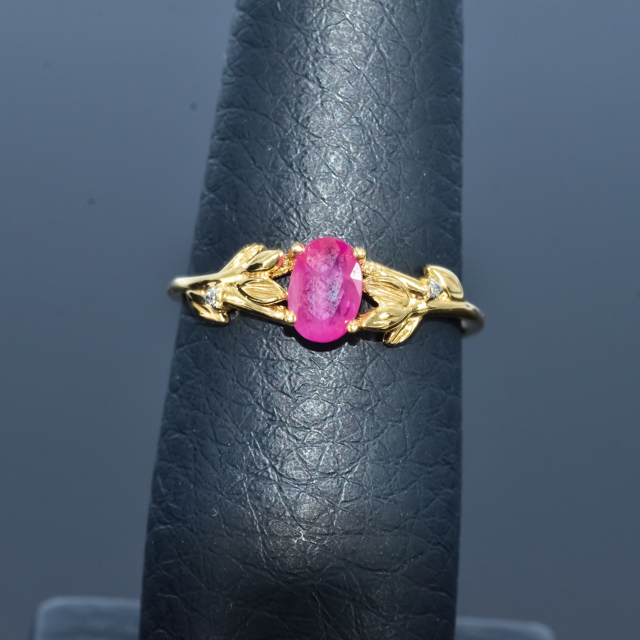 Floral Gold Ruby Diamond Ring/dainty Oval Ruby Ring/two Tone | Etsy