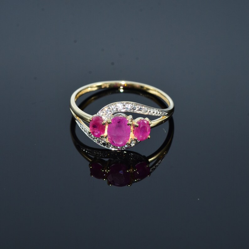Three Stone Ruby Ring/Ruby Diamond Ring/Oval Ruby | Etsy
