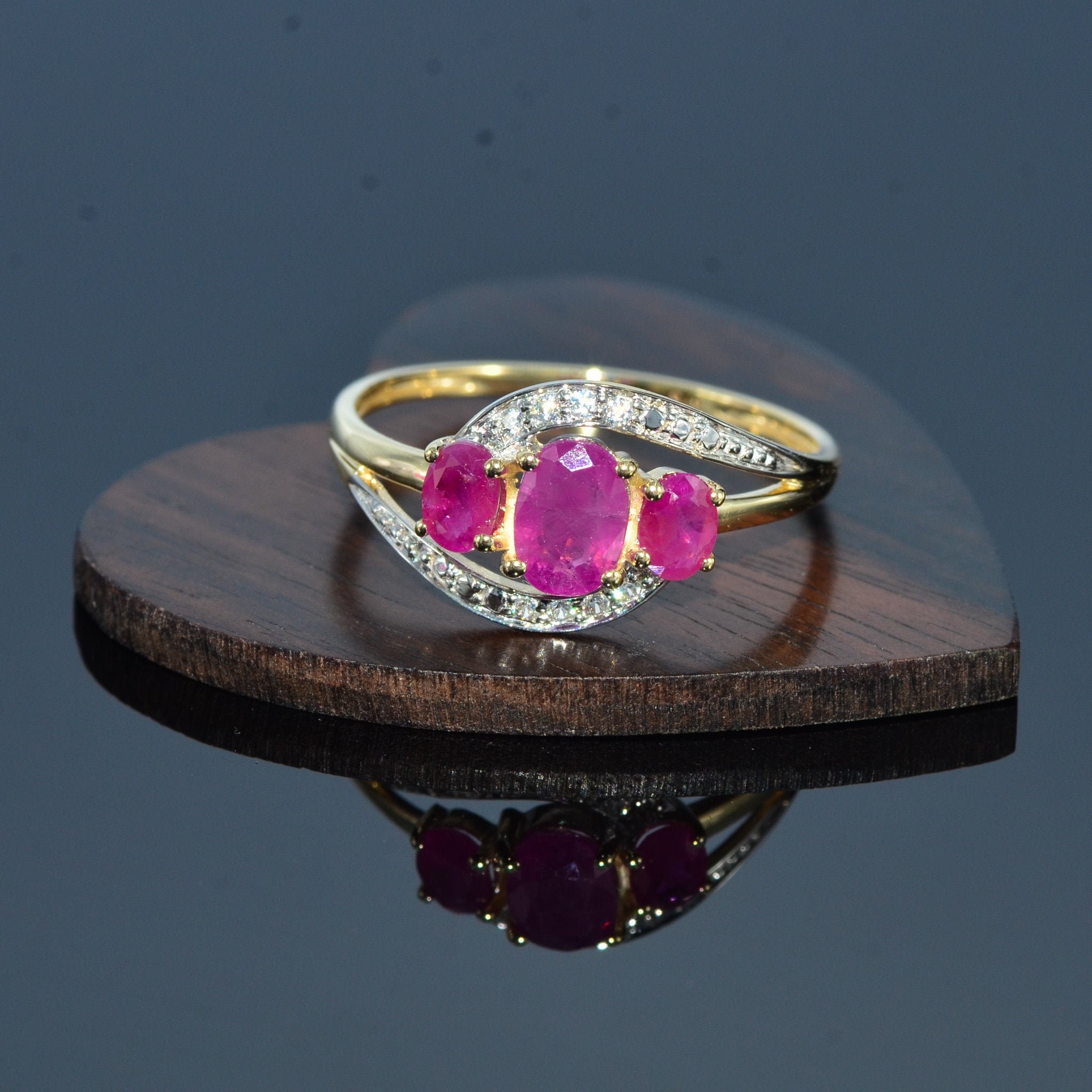 Three Stone Ruby Ring/Ruby Diamond Ring/Oval Ruby | Etsy