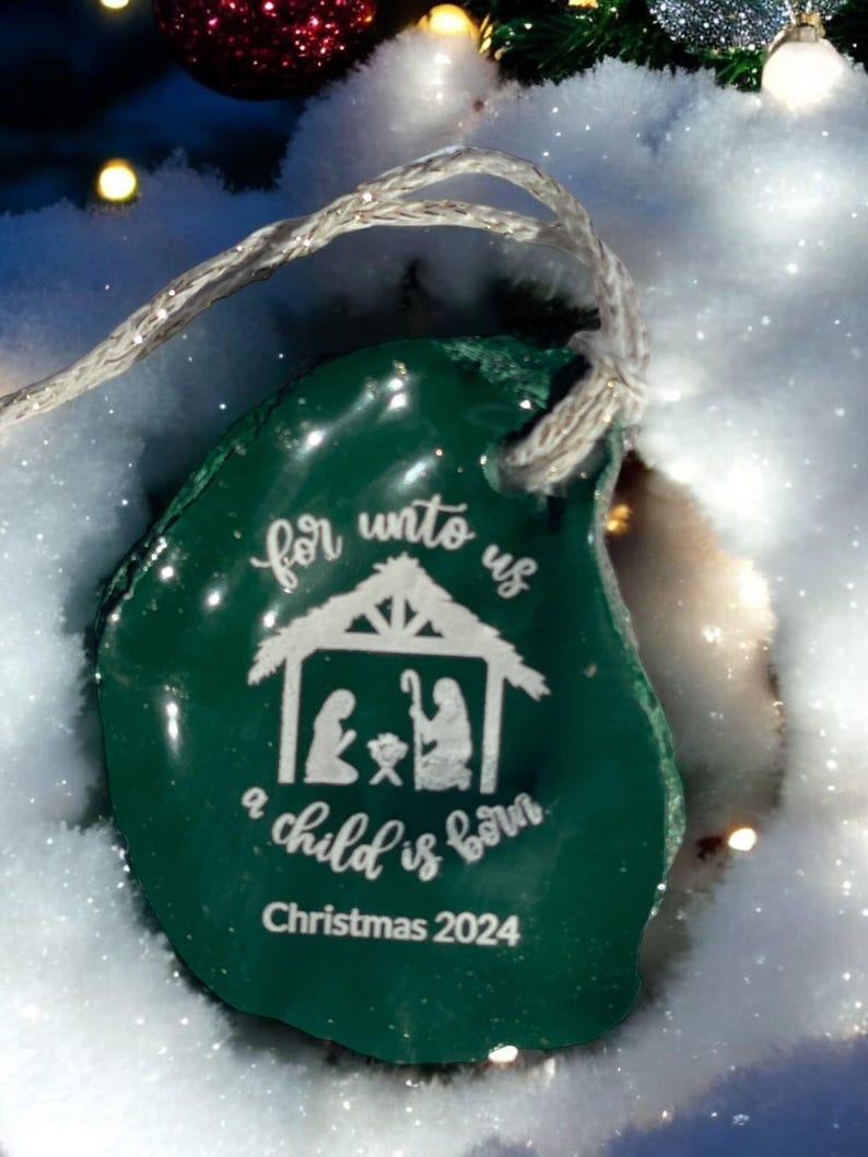 Oyster Shell Ornament Handmade Gift Christian Tree Hanger Laser ...