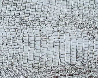 Embossed Leather Quarter Hides with Unique Alligator Print -White/off-white.   - Perfect for Totes, Purses, Apparel,  and More. (Color 3)