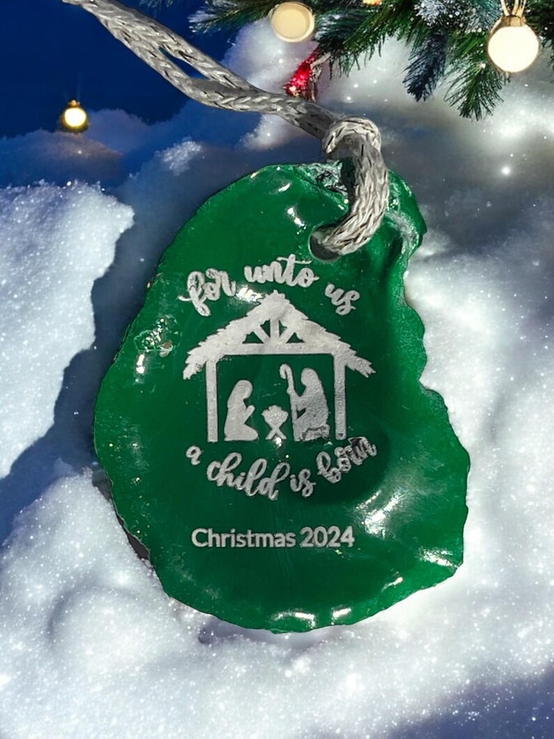 Oyster Shell Ornament Handmade Gift Christian Tree Hanger Laser ...
