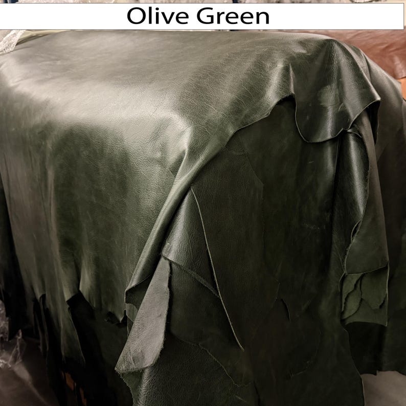 Full Grain Leather Hide Material for Upholstery Cow Hide for Crafting Genuine Leather Furniture Making Quality Cowhide Large Piece Natural Olive Green