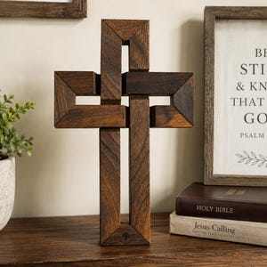 Handmade Interlocking Wooden Cross | Christian Home Decor & Gift | Solid Hardwood Cross | Religious Keepsake