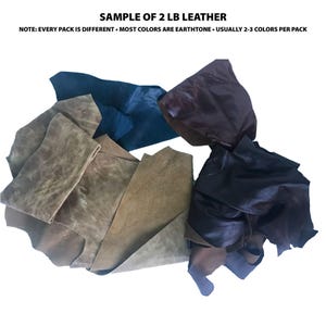 Soft Flexible Leather Remnants Genuine Cow Hide Various Sizes Shapes Mixed Colors Earth Tones Natural Material Craft Supply Bulk Package Two Pounds Leather Pieces Perfect For Artisan Projects Bookbinding Wallet Making Book Covers Handbags