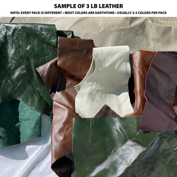 2 Lbs. Cow Leather Pieces for Crafting Remnants of Various Sizes