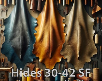 Whole upholstery leather cowhides in bright colors 30 to 42 SF (5 x 6' to 6 x 7')