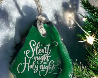 Oyster Shell Ornament Handmade Christmas Coastal Beach Nautical Tree Hanging Seashell Laser Engraved Silent Night Holiday Gift Men Unique