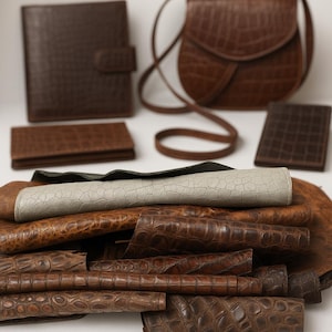 Embossed Leather Scraps for Crafts – Genuine Crocodile  Alligator Pattern Cow Leather Remnants for Wallets, Bags, Journals and DIY Projects