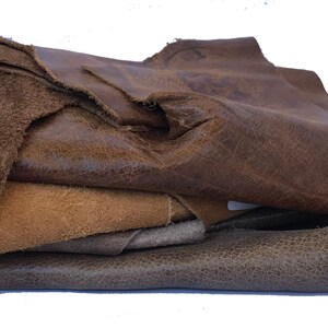Leather Craft Material Genuine Cowhide Scraps Brown Leather Bundle Medium Thickness Hide Multiple Pieces Collection Natural Color Variation Perfect Small Projects DIY Creation Supply Quality Material Resource Upholstery Grade Fragments