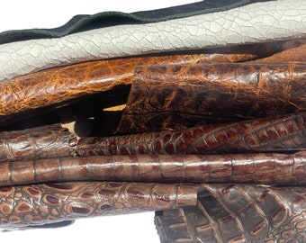 Embossed Leather Sheets - Alligator embossed leather remnants, embossed scrap leather.  Available 1-5 lbs.