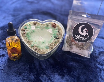 Money drawing bundle/money candle/money oil/manifest money/abundance candle/manifestation oil/big bank bundle/crystal candle bundle/gift set